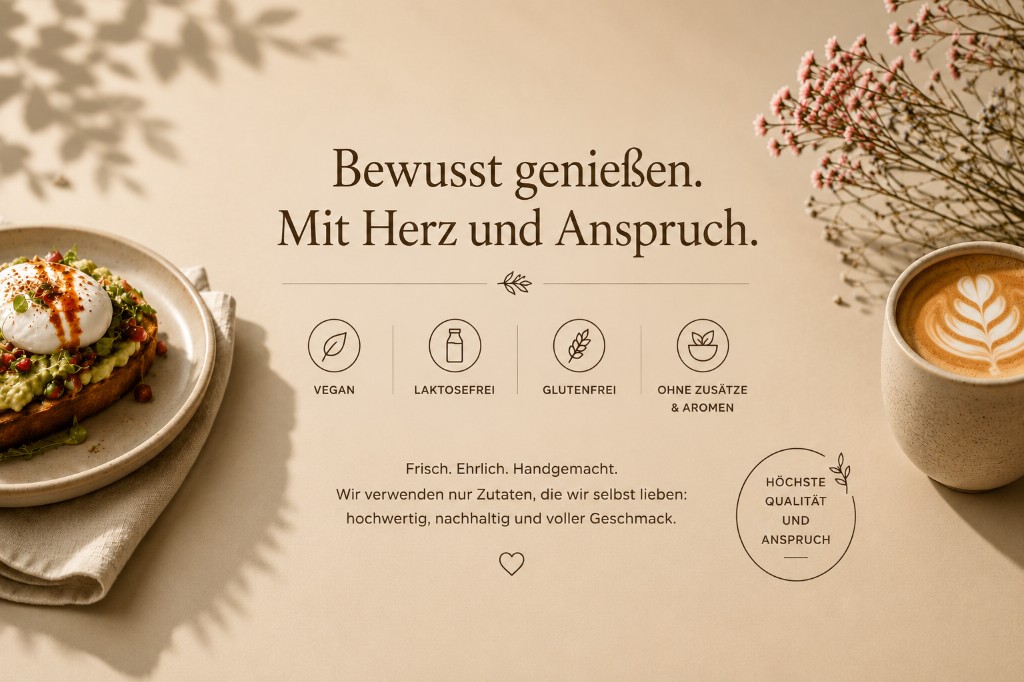 Bewusst genießen. Mit Herz und Anspruch. Vegan, laktosefrei, glutenfrei, ohne Zusätze und Aromen.